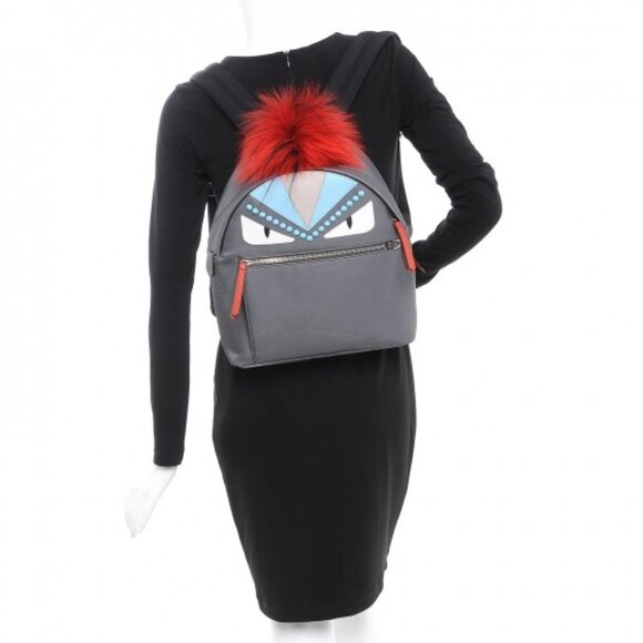 FENDI  Monster Backpack Nylon with Fur Grey main image 10